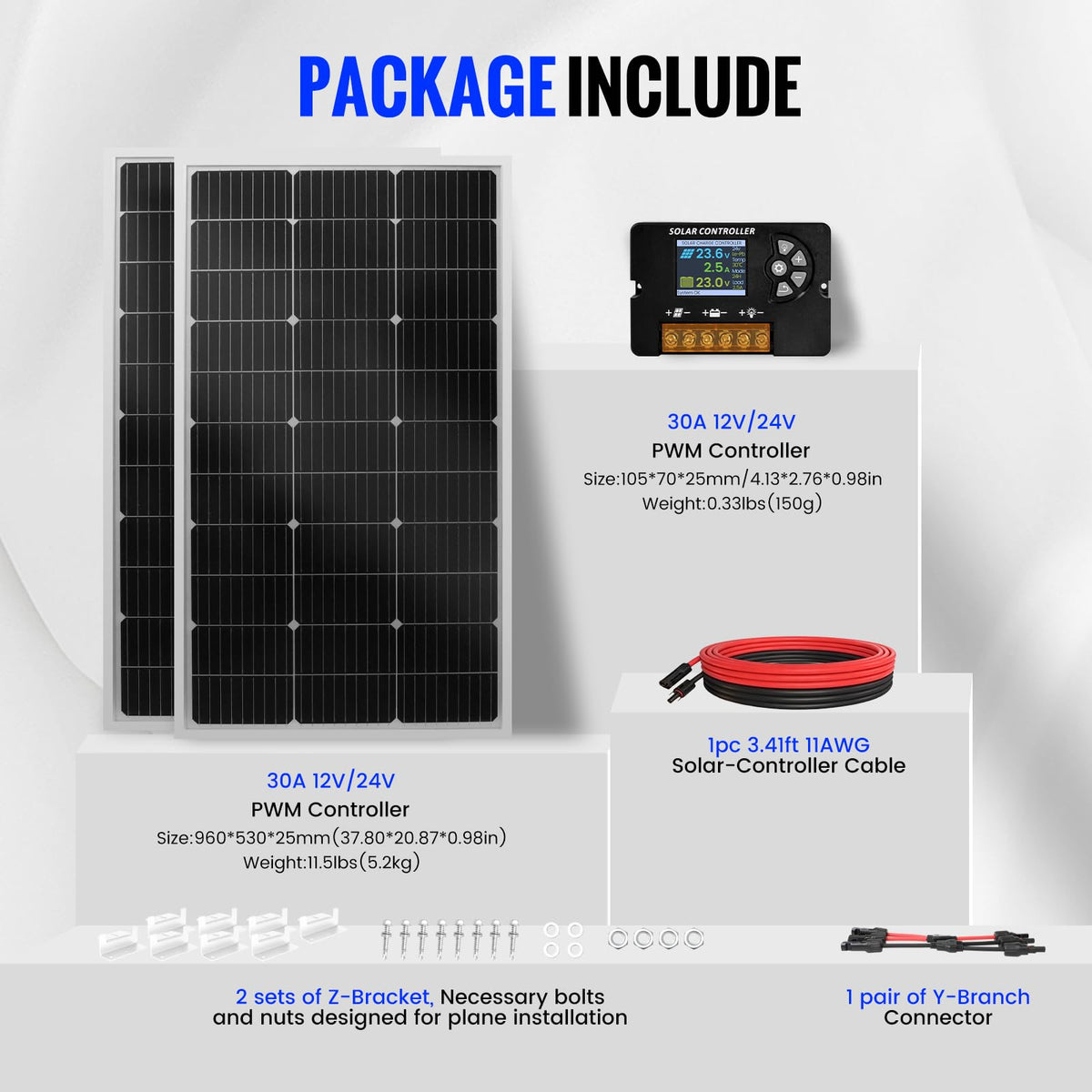100W Monocrystalline Solar Panel Kit with 20A PWM Controller Q862445
