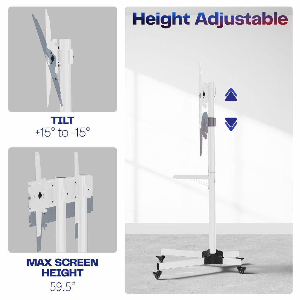 Mobile TV Cart for 32 to 83 inch Screens up to 110 lbs, White Y263