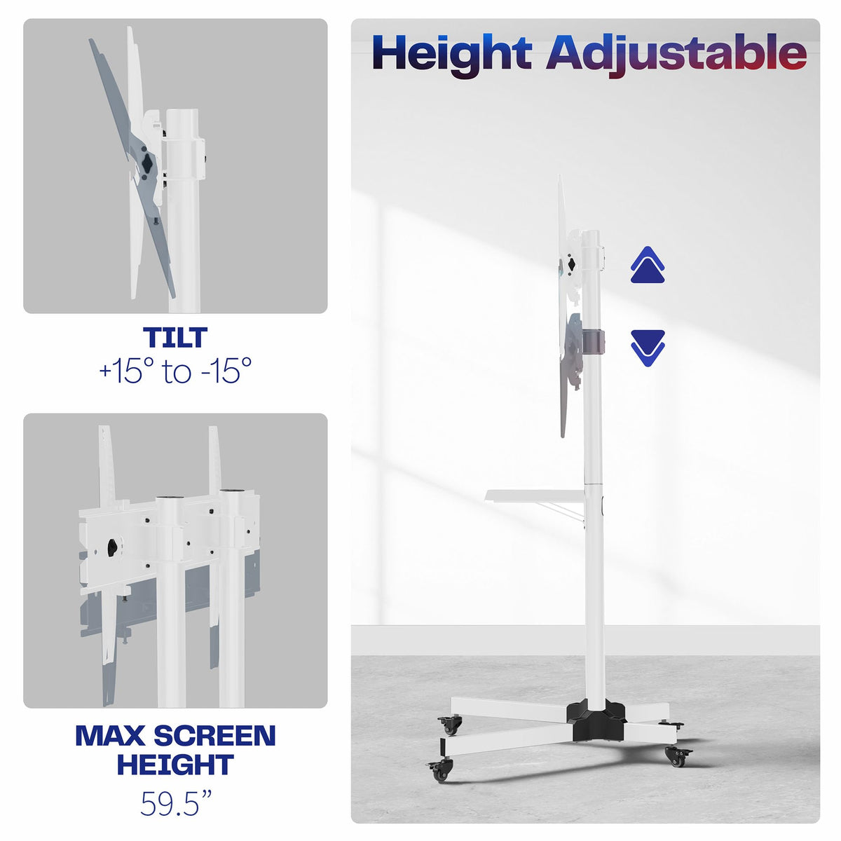 Mobile TV Cart for 32 to 83 inch Screens up to 110 lbs, White Y263