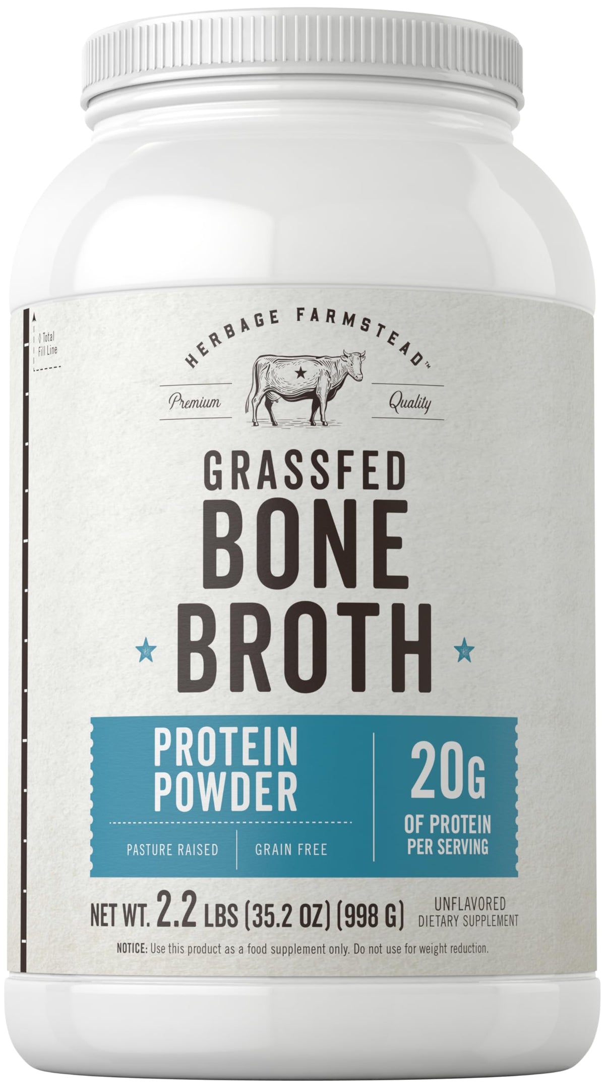 Grass Fed Bone Broth Protein Powder 35.2 oz 20g Protein Non-GMO Gluten Free I159