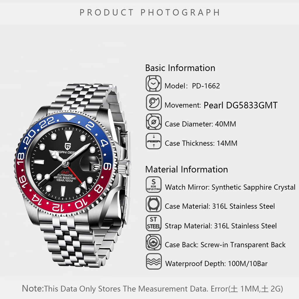 Automatic 40MM Date 100M Waterproof Stainless Steel Sapphire Glass Men Watch D77662
