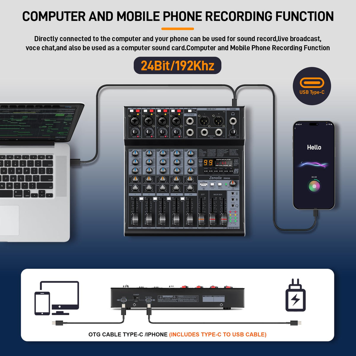 6 Channel Bluetooth Audio Mixer with 2 XLR Inputs G33223