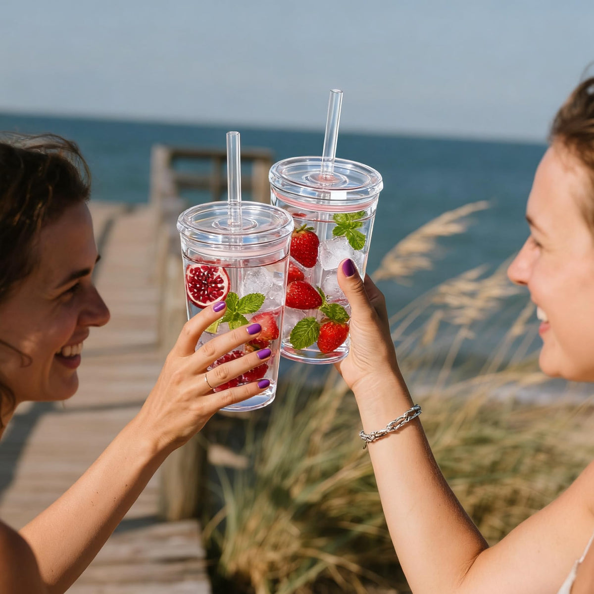 16 oz Plastic Tumbler Cup with Lid and Straw, 6 Pack K660534