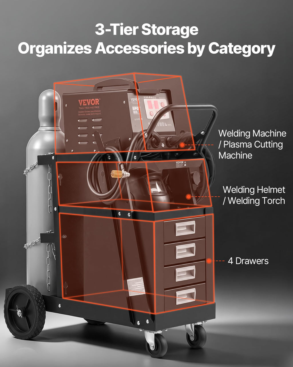 2-Tier 4 Drawers Welding Cart 265 LBS Weight Capacity H899