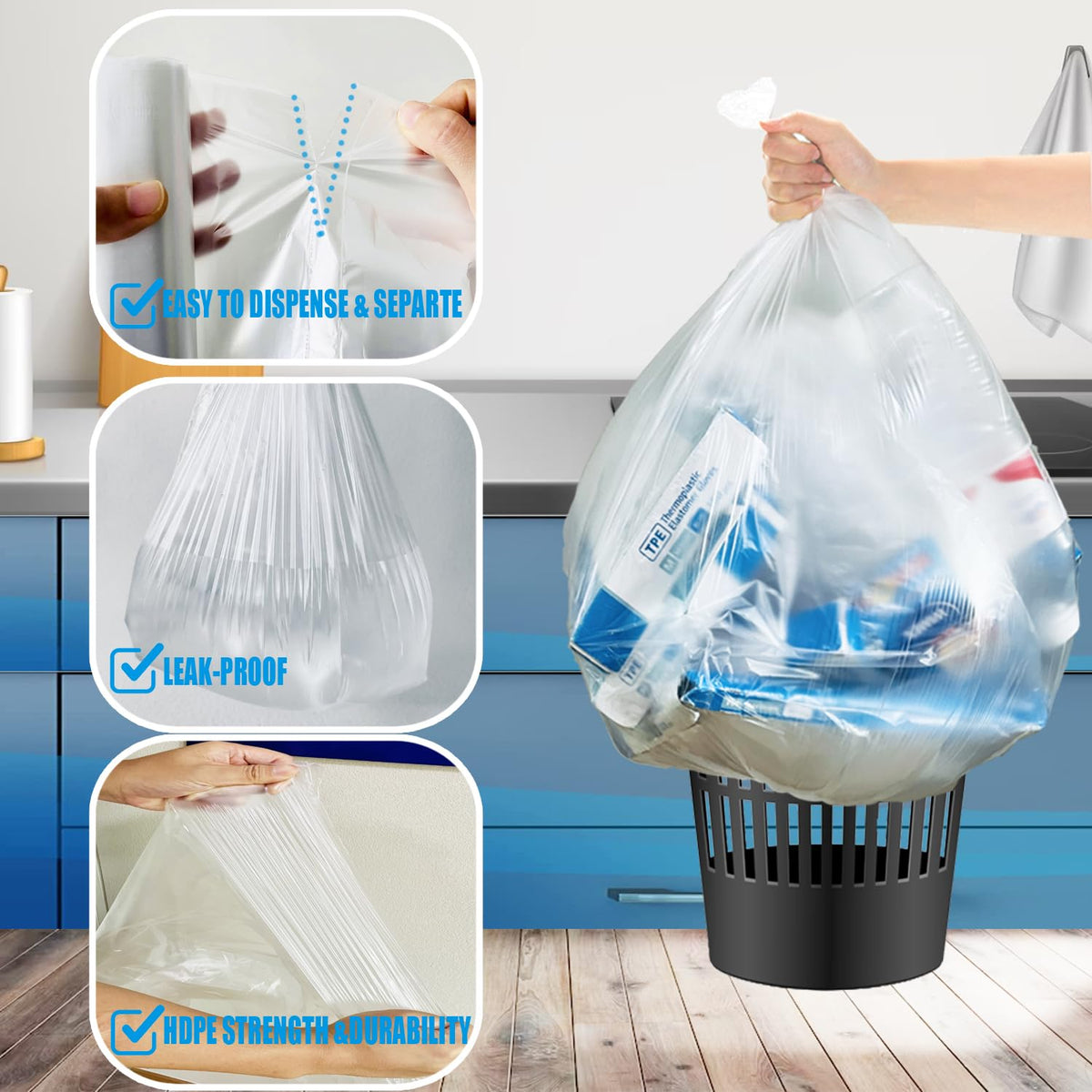 40-45 Gallon Clear Heavy Duty Plastic Trash Bags, 125 Count N592