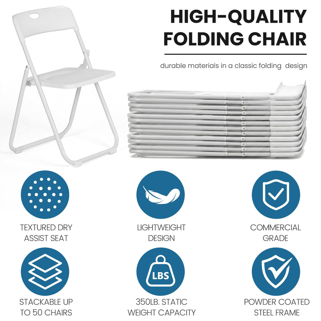 White Plastic Folding Chairs 10 Pack with Steel Frame A8754