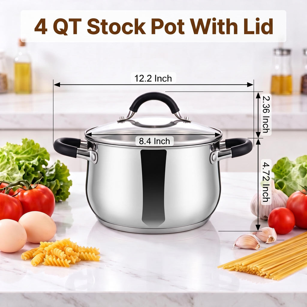 4 Quart Stainless Steel Stock Pot with Lid B1393