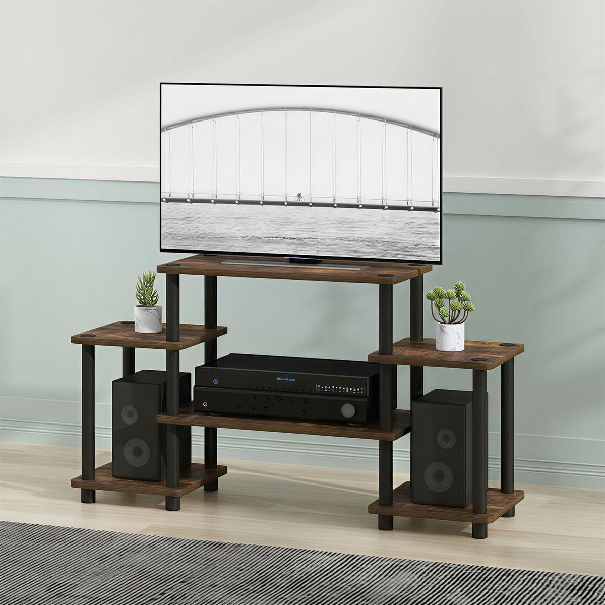 6-Shelf Toolless TV Stand with Raised Top for TV up to 50 Inch D9169