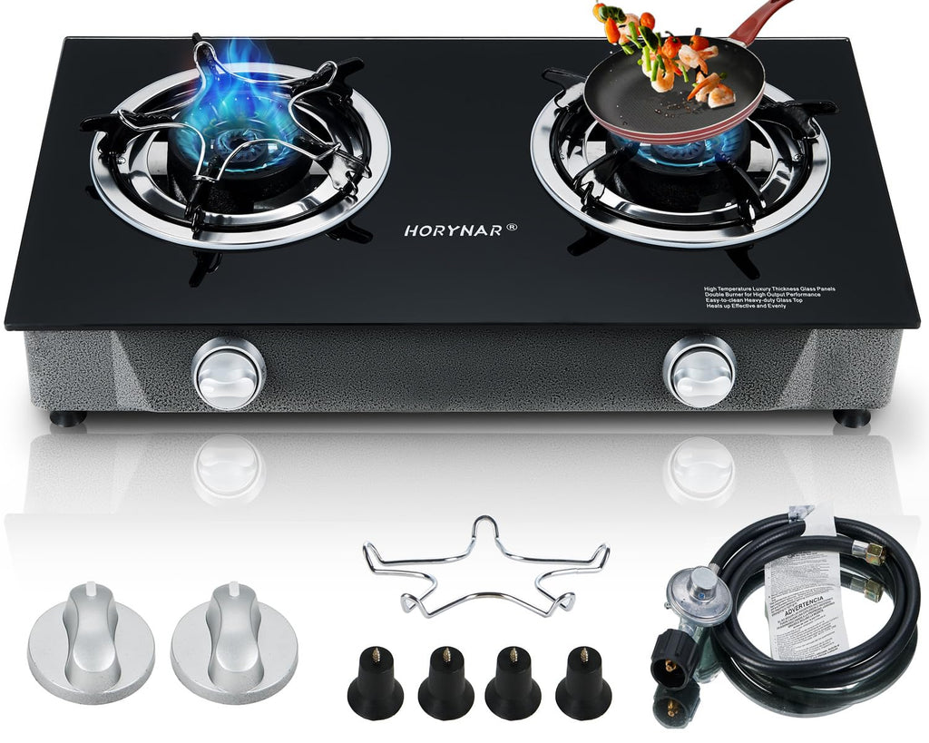 2 Burner Propane Gas Stove Auto Ignition 26000 BTU Tempered Glass I9026