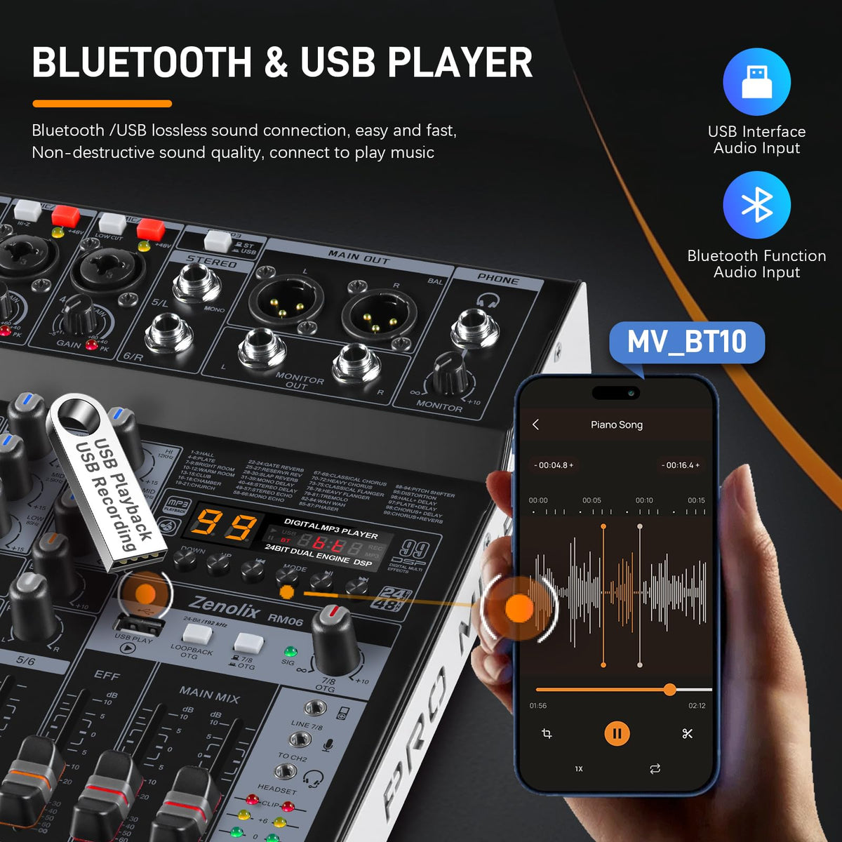 6 Channel Bluetooth Audio Mixer with 2 XLR Inputs G33223