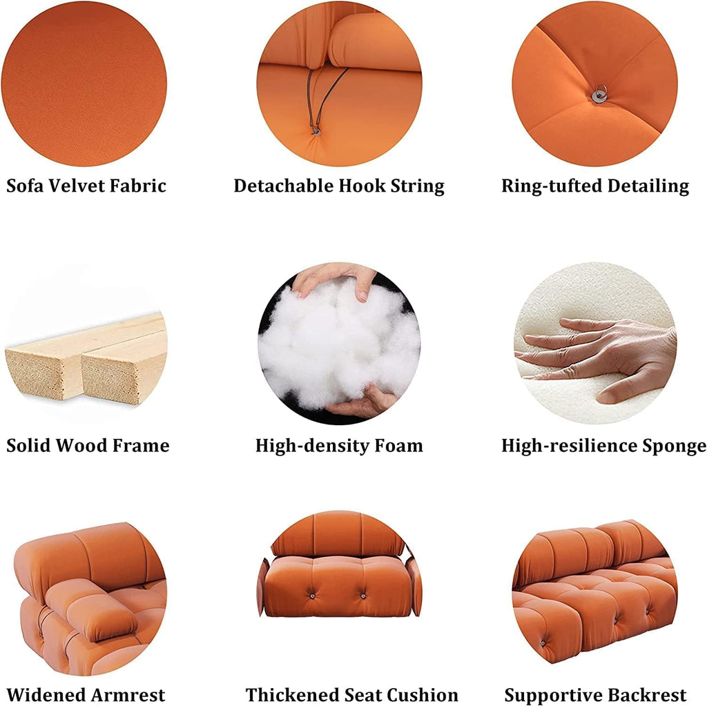 Orange Velvet L Shaped Sectional Sofa with Ottoman T289971