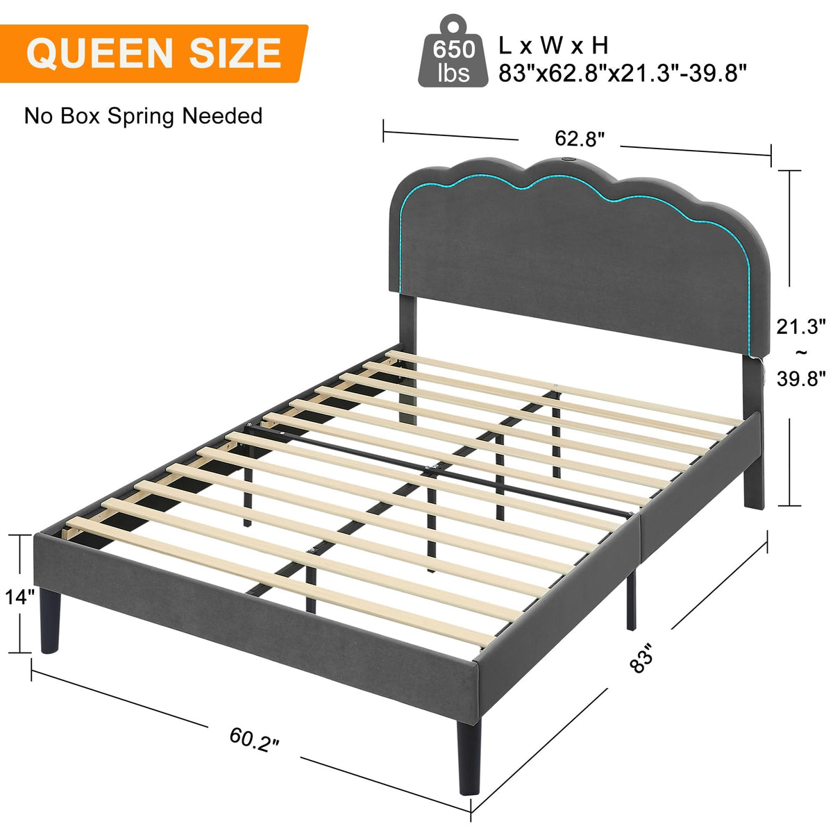 Queen Size Velvet Upholstered Platform Bed Frame with Headboard W493