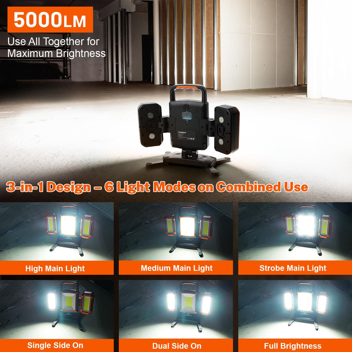 5000LM Rechargeable Magnetic Work Light V58820