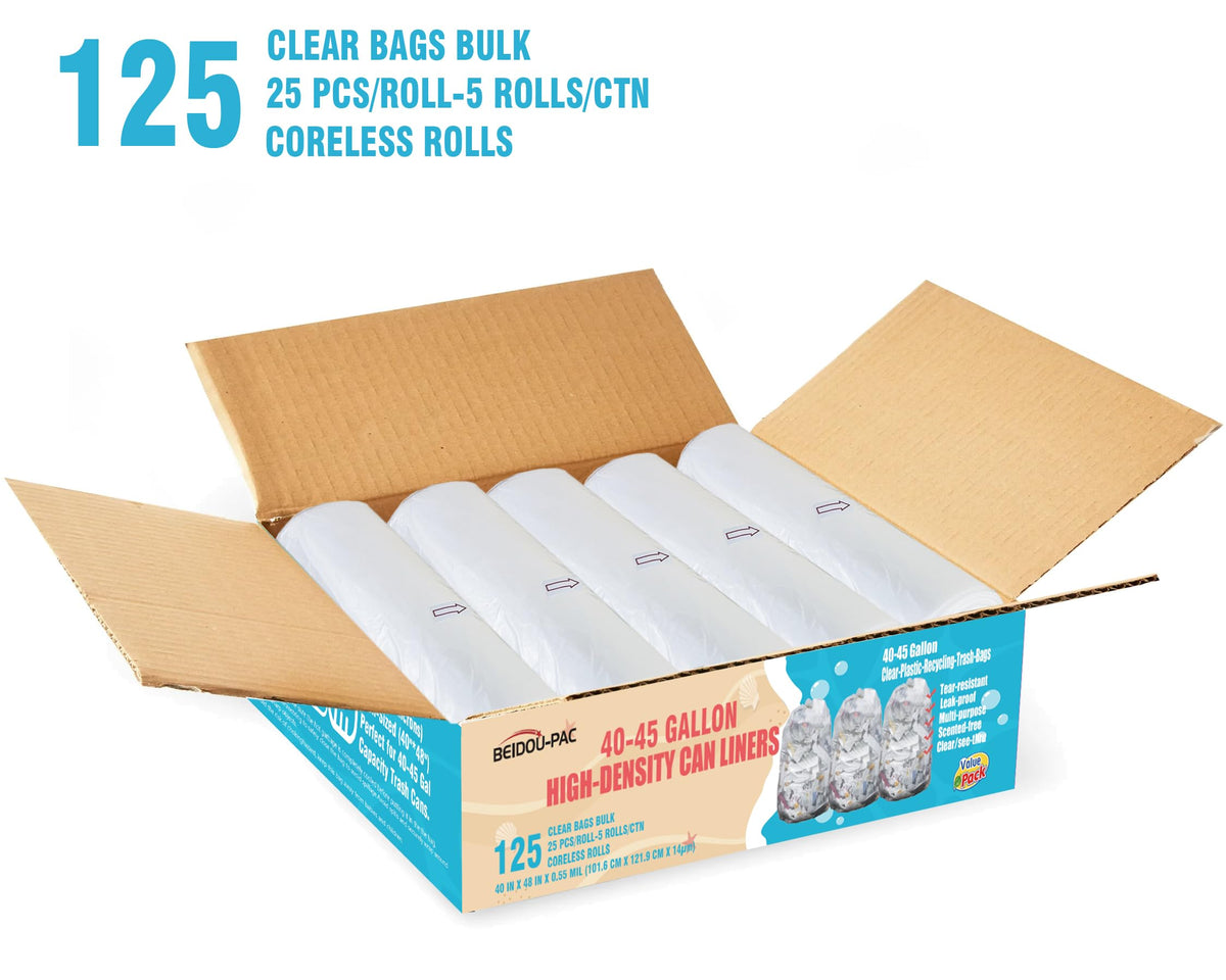 40-45 Gallon Clear Heavy Duty Plastic Trash Bags, 125 Count N592