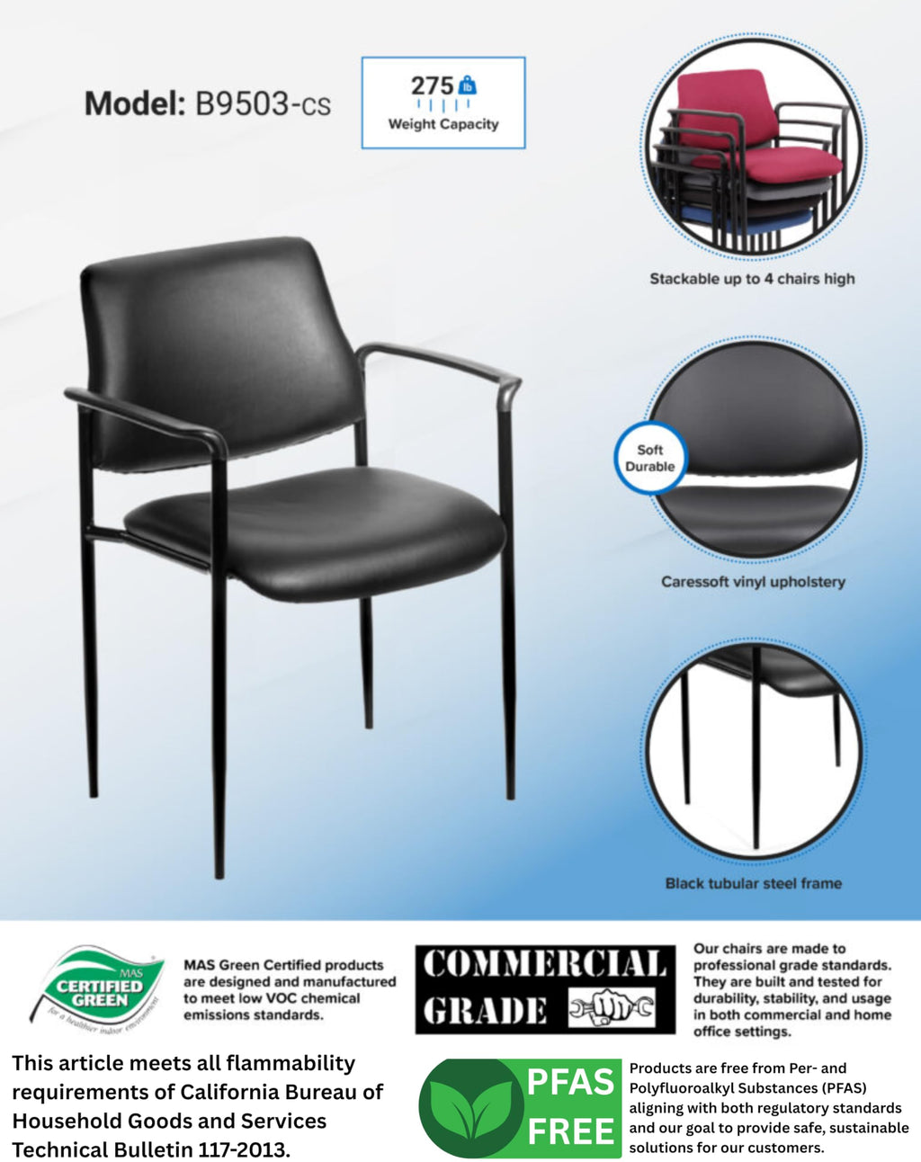 Black Caressoft Stacking Chair with Arm W747