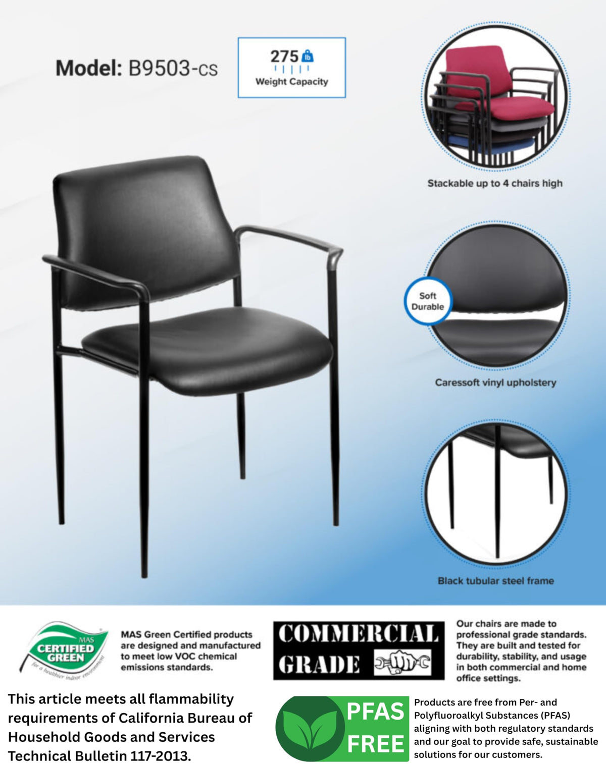 Black Caressoft Stacking Chair with Arm W747