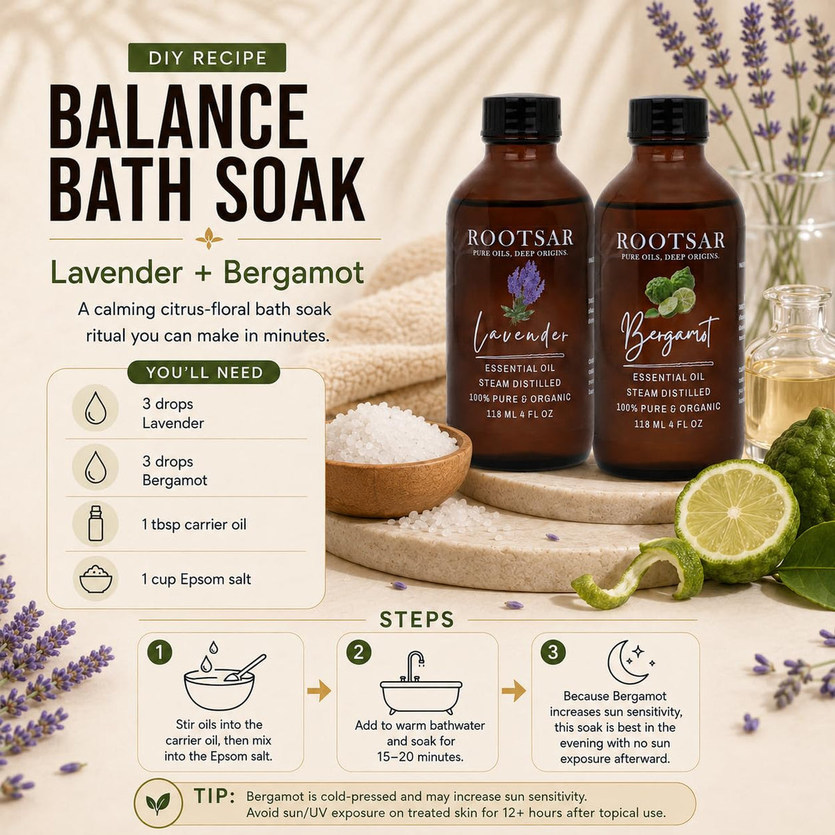 100% Pure Essential Oil Set Lavender & Bergamot 4 fl oz K558137