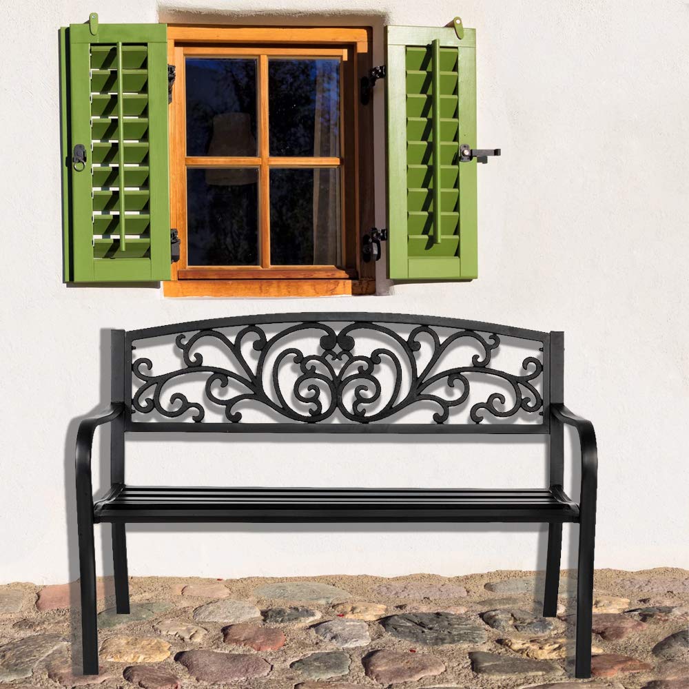 50" Black Metal Patio Bench G937997