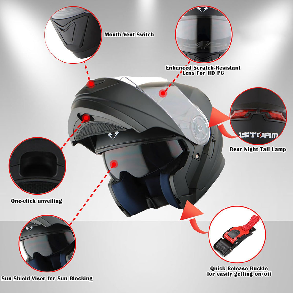 Matt Black Modular Full Face Motorcycle Helmet with Dual Visor G354