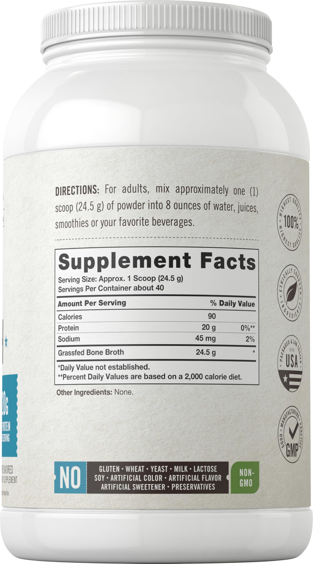 Grass Fed Bone Broth Protein Powder 35.2 oz 20g Protein Non-GMO Gluten Free I159