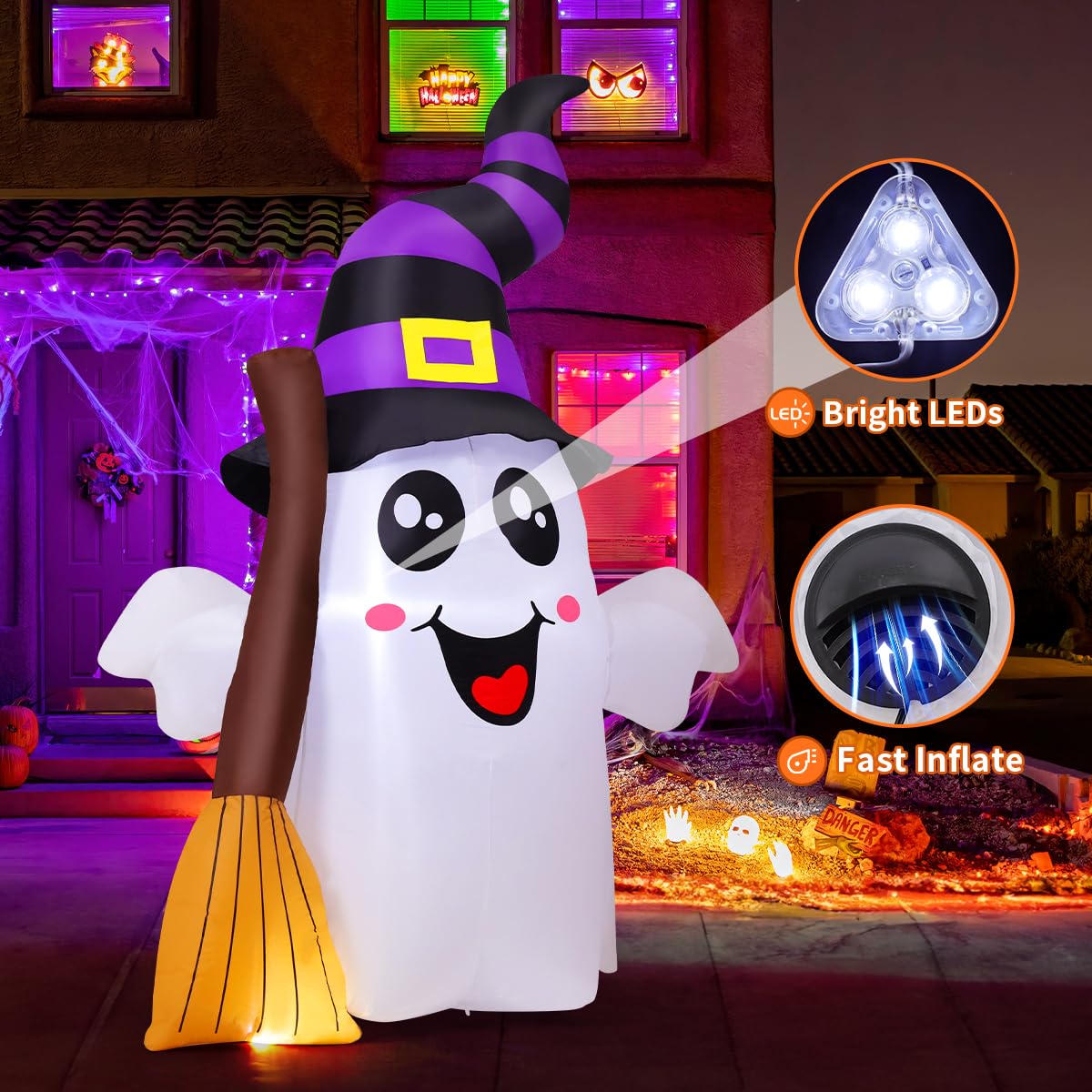 6.2 FT Halloween Inflatables Ghost with Built-in LEDs O9762