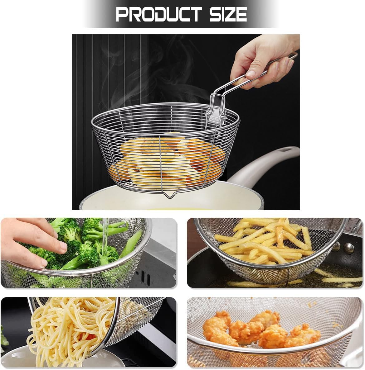 Stainless Steel Deep Fryer Basket with Detachable Handle 9 Inch L437