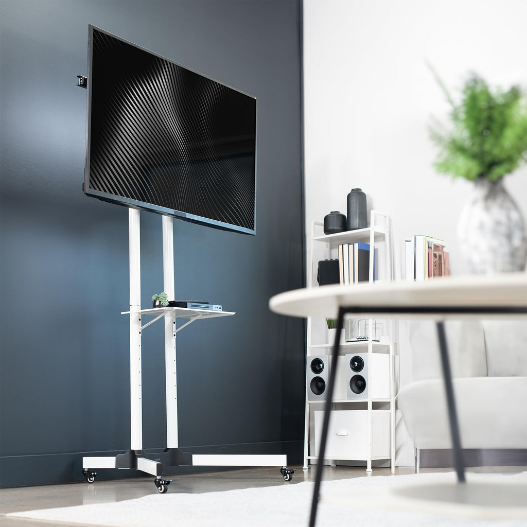Mobile TV Cart for 32 to 83 inch Screens up to 110 lbs, White Y263