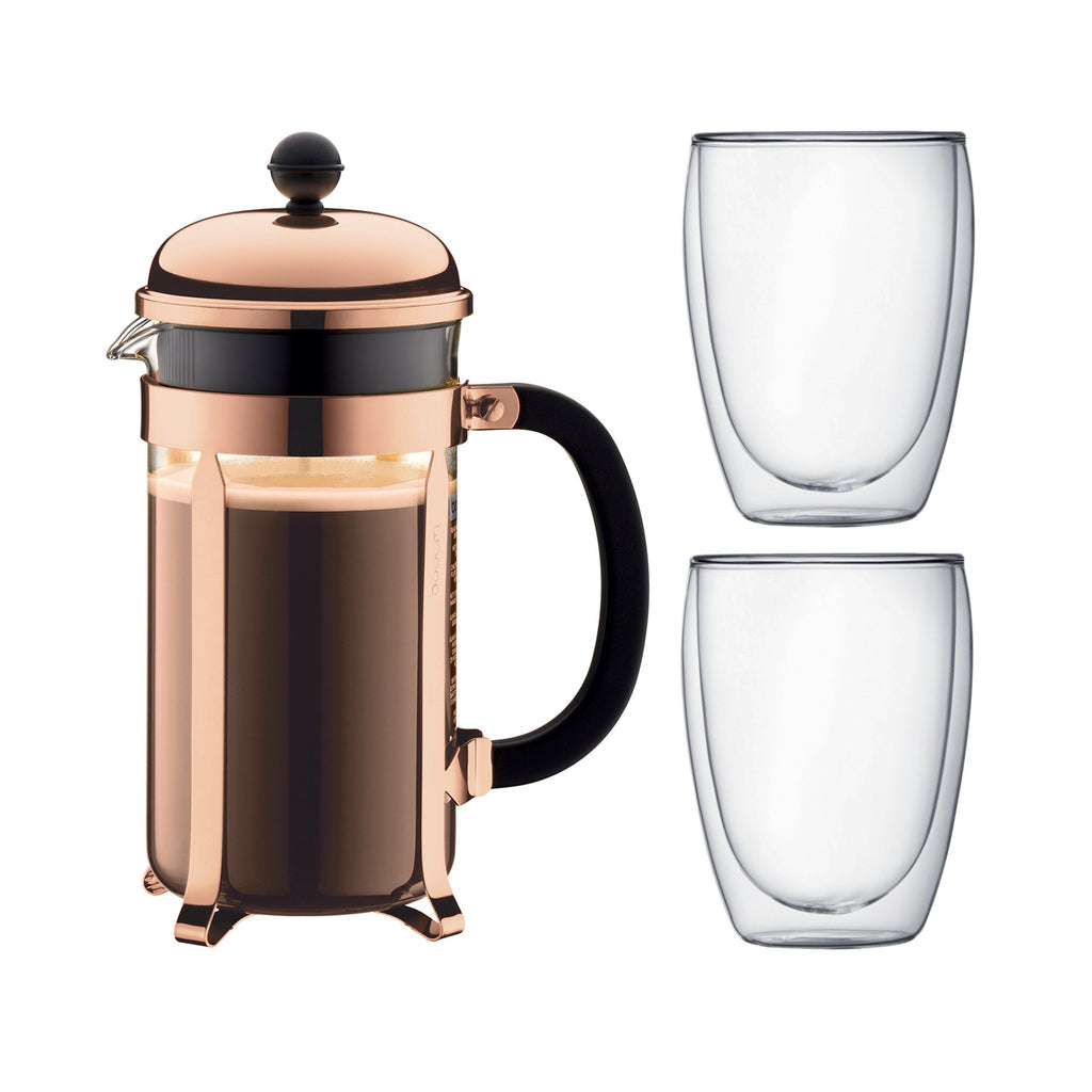 8 Cup French Press Coffee Maker and 2 Piece Glass Set G605901