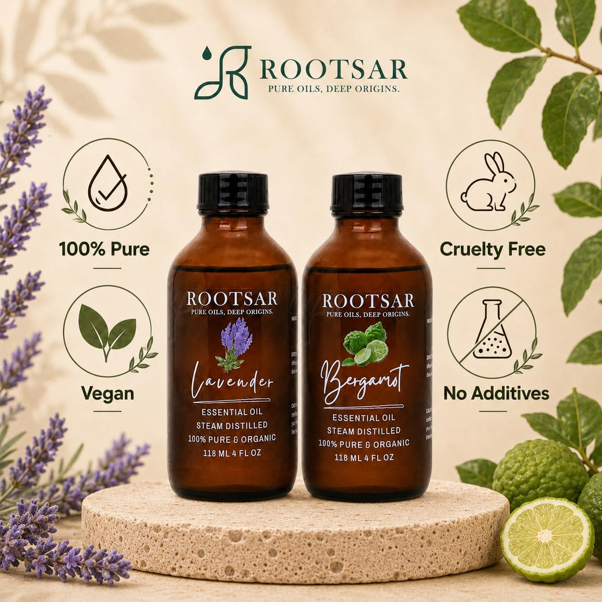 100% Pure Essential Oil Set Lavender & Bergamot 4 fl oz K558137