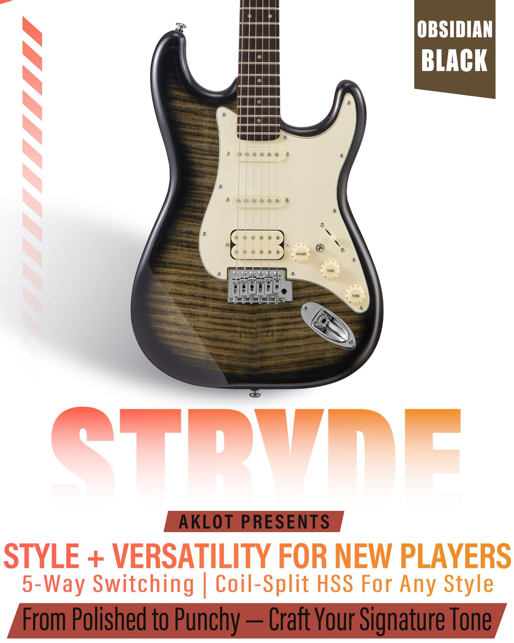 Beginner Electric Guitar Kit with 10W Amp, HSS Pickups, Gig Bag, Tuner, Strap, Picks, Black C577721