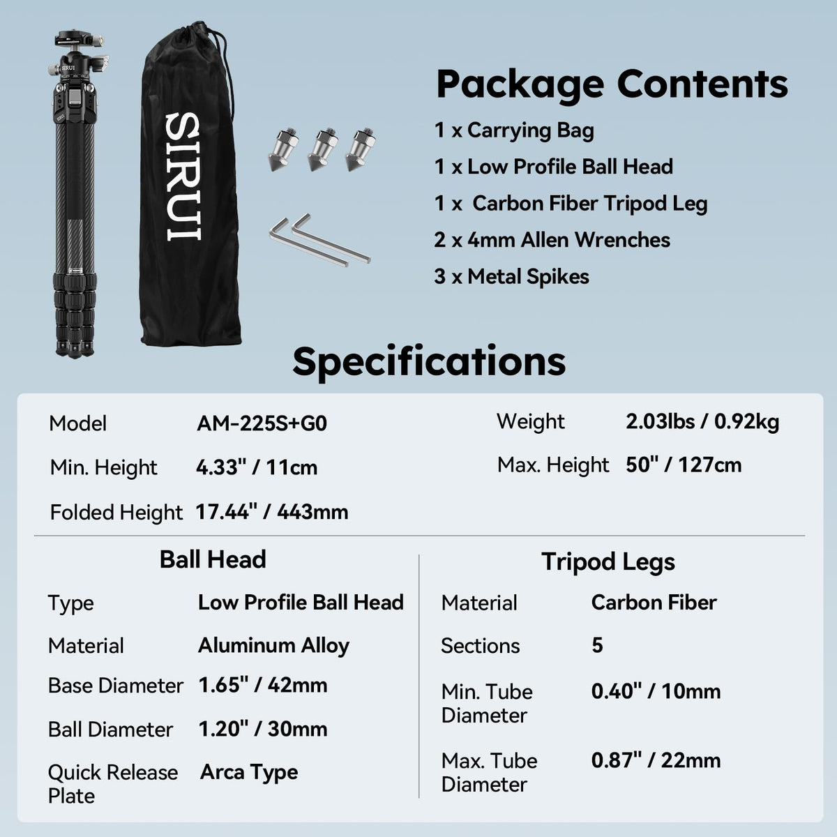 Carbon Fiber Travel Tripod with Quick Release Plate O68073