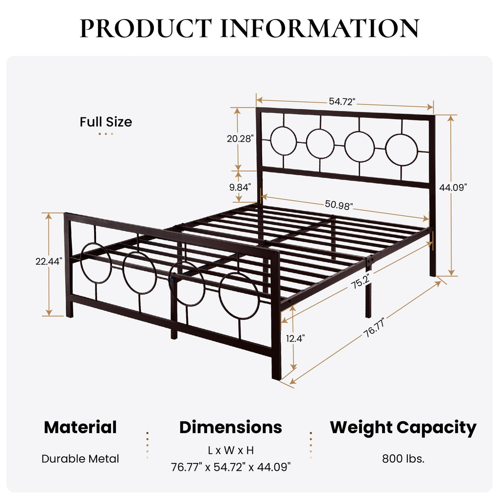 Full Size Brown Metal Bed Frame with Headboard and Footboard A4033