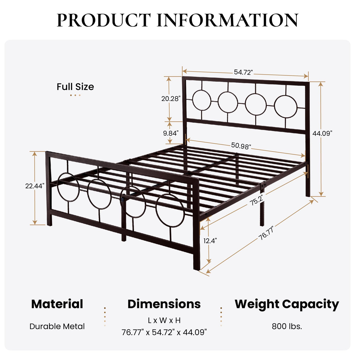 Full Size Brown Metal Bed Frame with Headboard and Footboard A4033