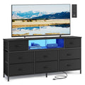 8 Fabric Drawers Dresser with Outlets & LED Lights N9065