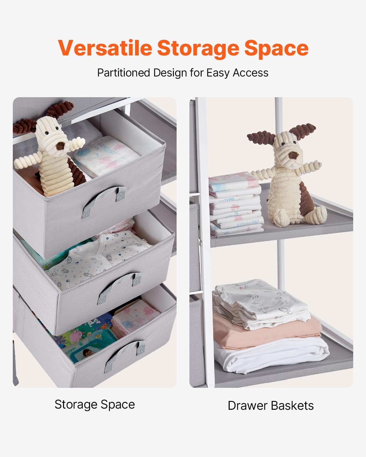 Adjustable Height Baby Changing Table with 3 Fabric Drawers A1233