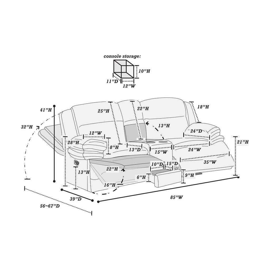 Light Gray Corduroy Manual Motion Loveseat P5617