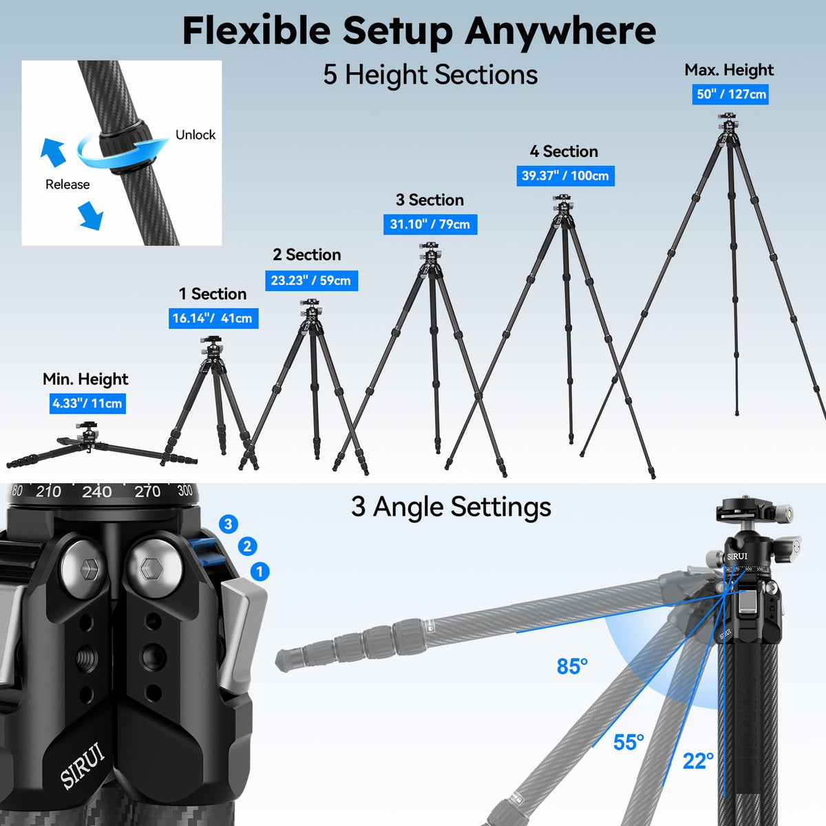 Carbon Fiber Travel Tripod with Quick Release Plate O68073