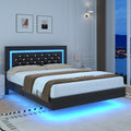 Black Full Floating Bed Frame with LED Lights and Tufted Headboard L393