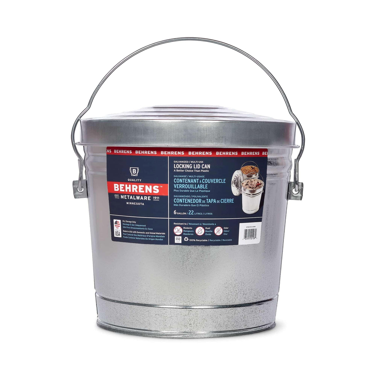 6 Gal Galvanized Steel Storage Can with Locking Lid H551066