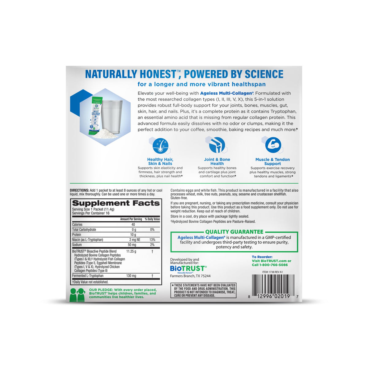 Multi Collagen Peptides Powder Types I II III V X Unflavored 16 Packets Q6012