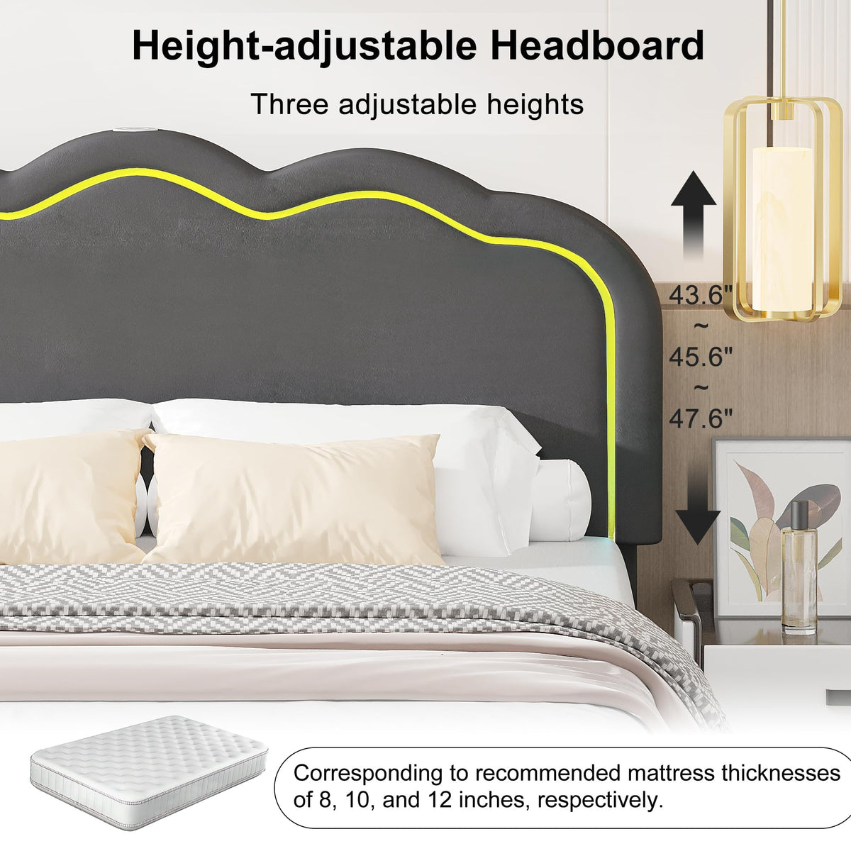 Queen Size Velvet Upholstered Platform Bed Frame with Headboard W493