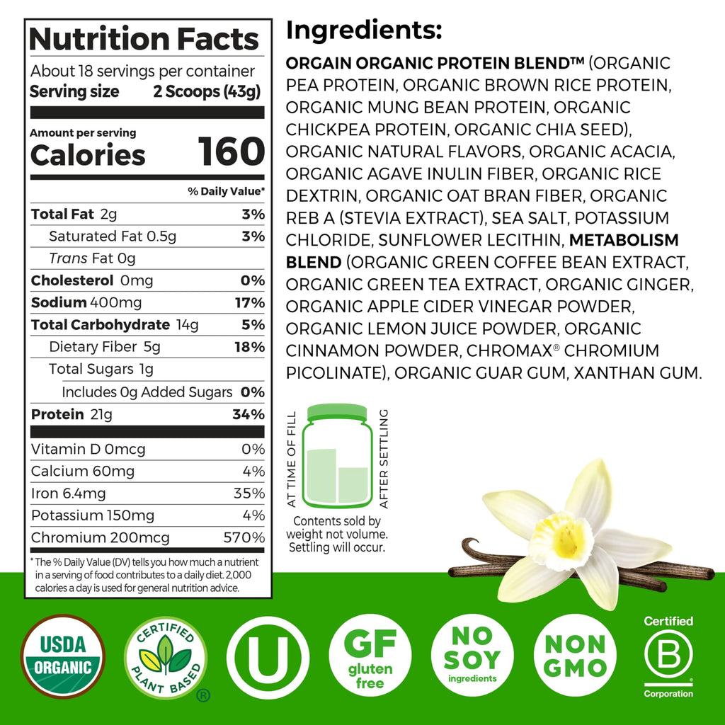 Organic Vegan Protein Powder Vanilla 1.71lb D5440