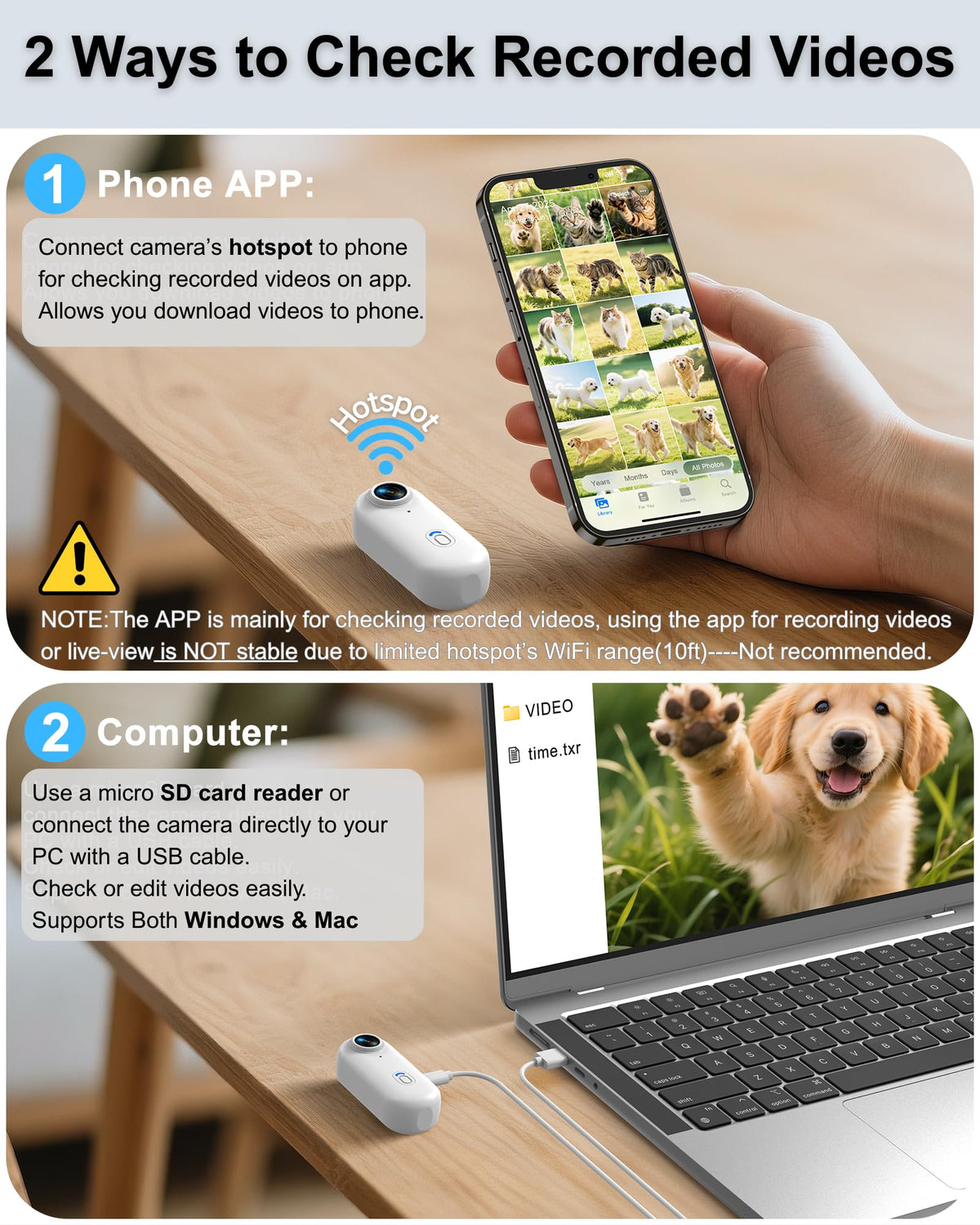 Cat Camera Collar with APP, 1080P HD Pet POV Video Recording V994