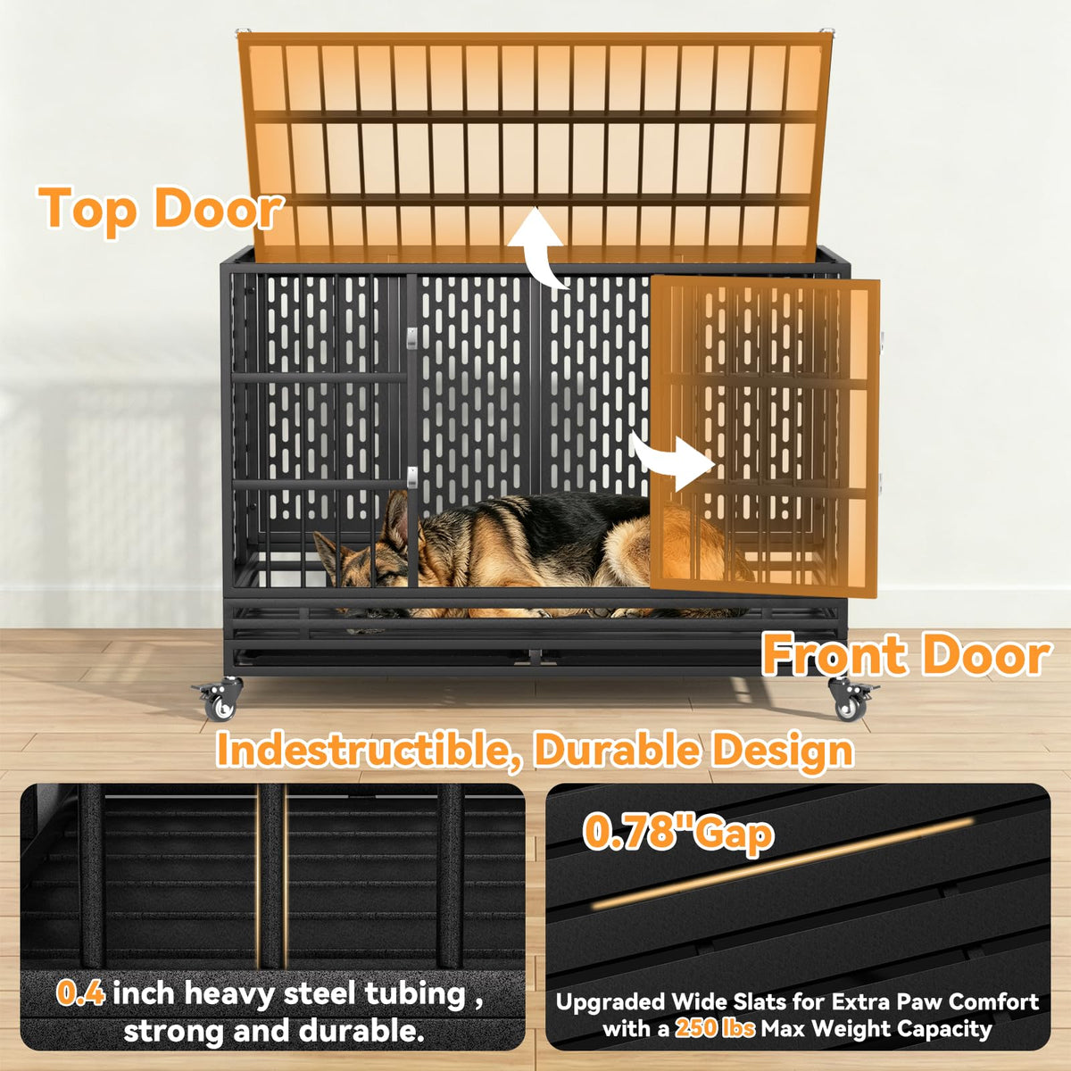 48 Inch Heavy Duty Metal Dog Crate with Wheels V269