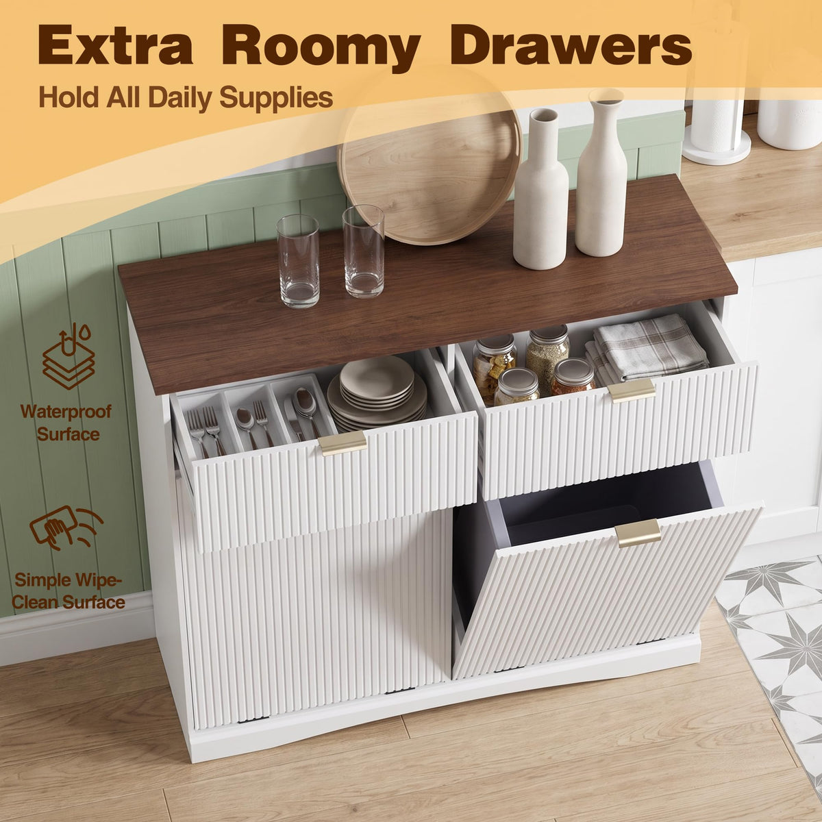 White and Dark Walnut Tilt Out Trash Cabinet N50935