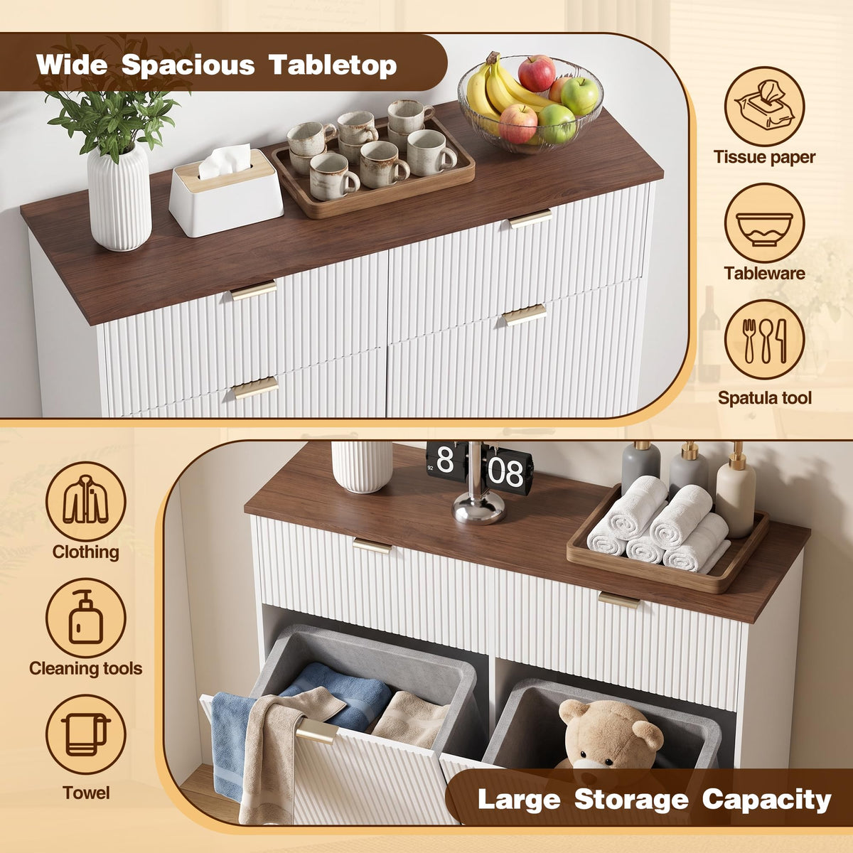 White and Dark Walnut Tilt Out Trash Cabinet N50935