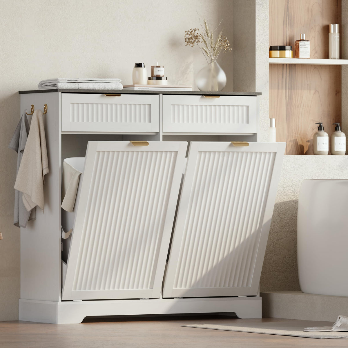 White Double Tilt Out Trash Can Cabinet V484120