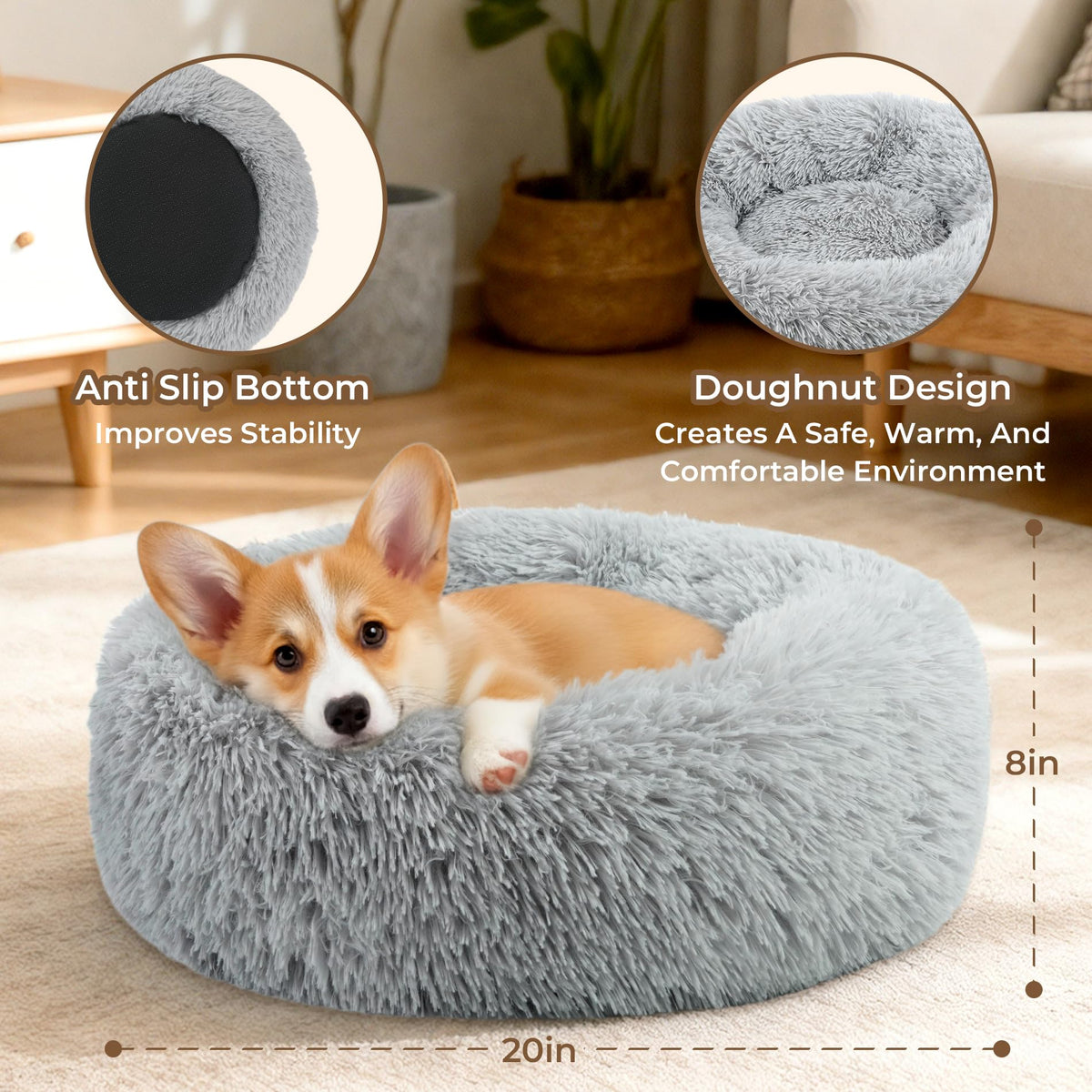 Round Fluffy Washable Anti-Anxiety Dog and Cat Bed Y56351