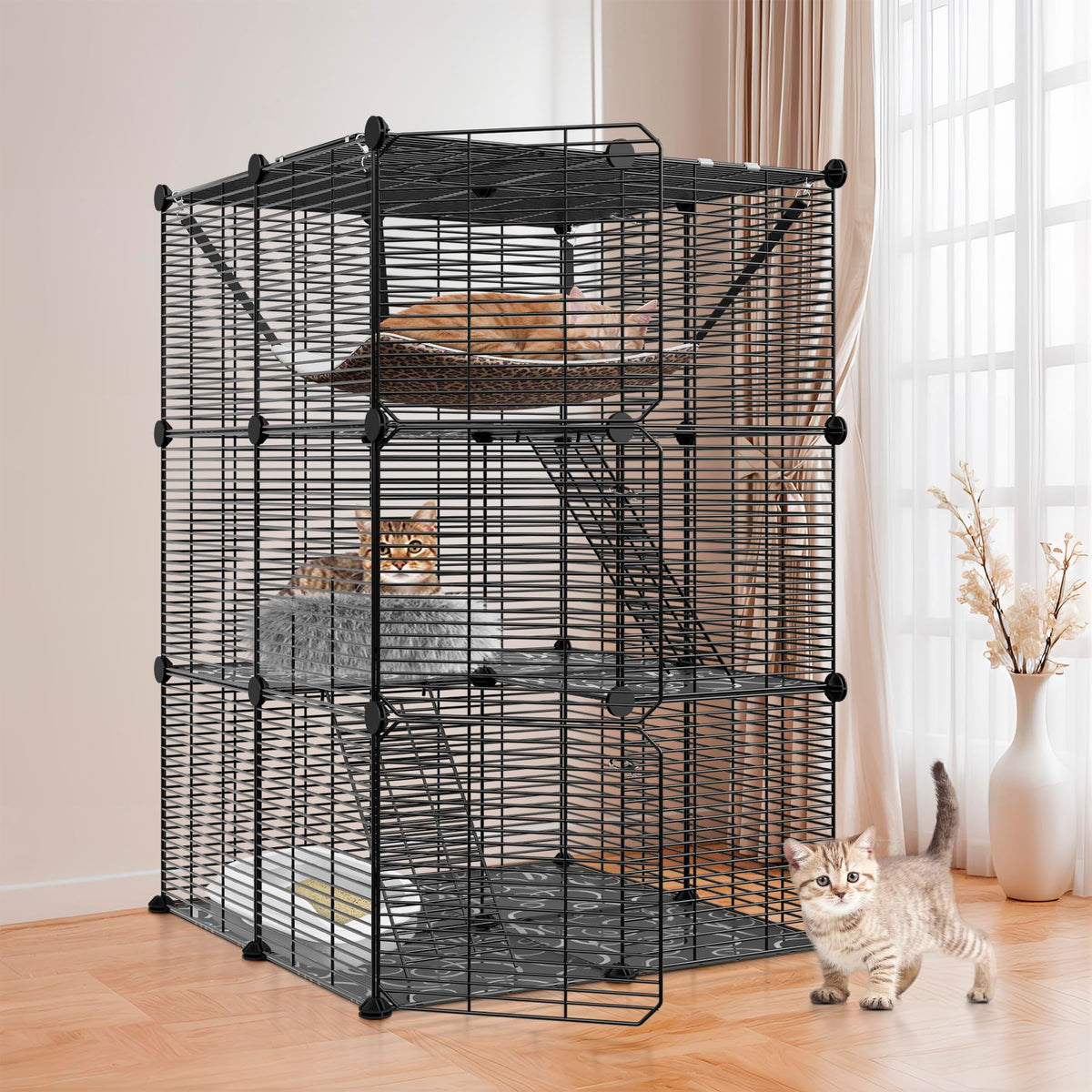 3-Tier Metal Wire Cat Cage with Hammock J2111