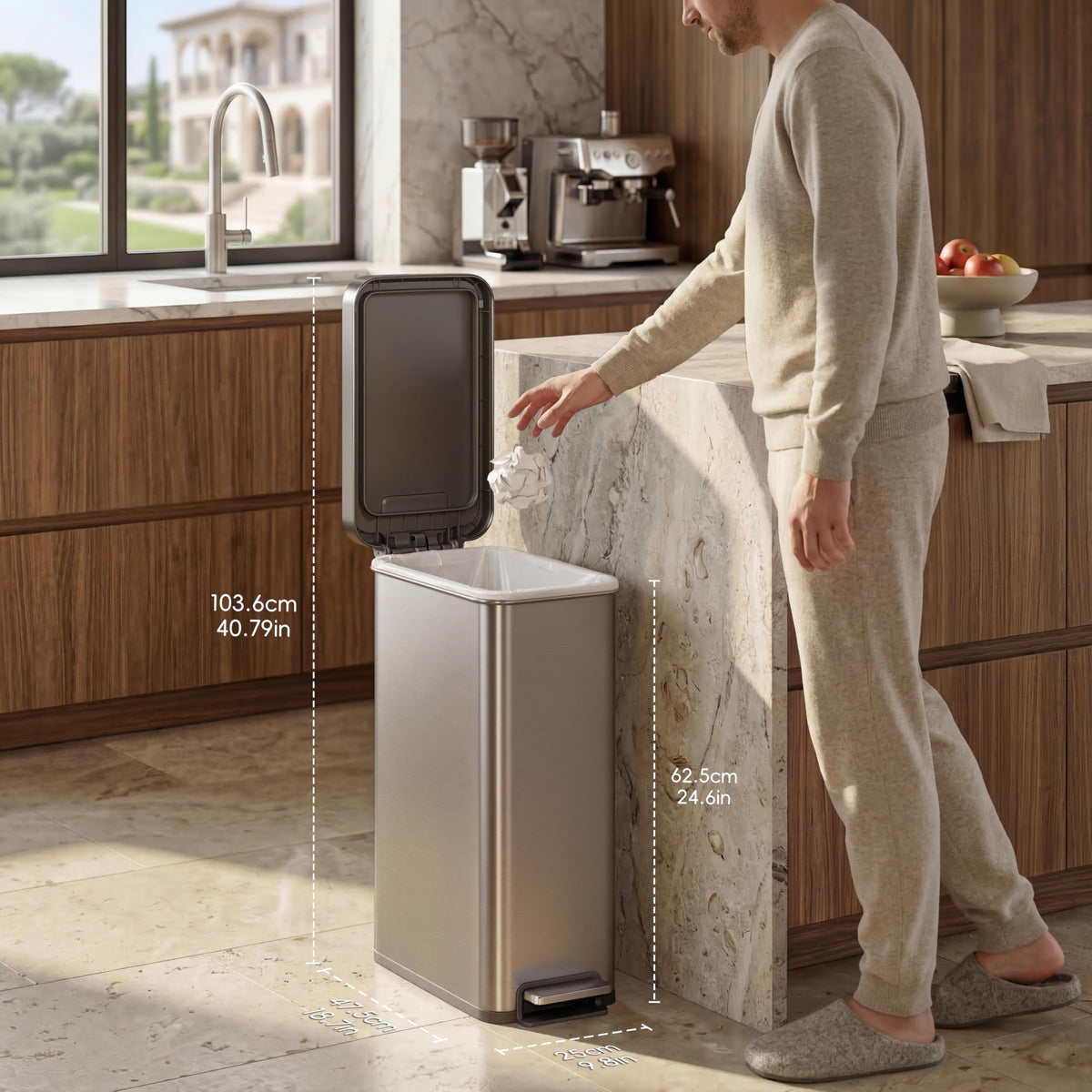 50L Stainless Steel Step Kitchen Trash Can with Lid K256741